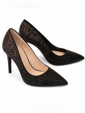 ALDO Black Rose Gold Rhinestone Stiletto Heels | Evening Pumps | Size 9.5